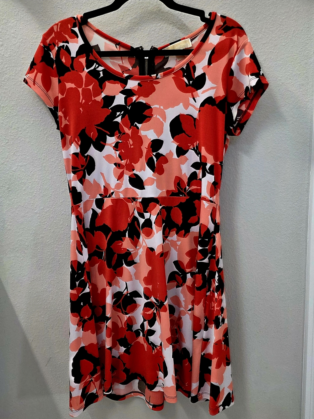 Michael Kors Red, Black & White Floral Fit-and-Flare Mini Dress